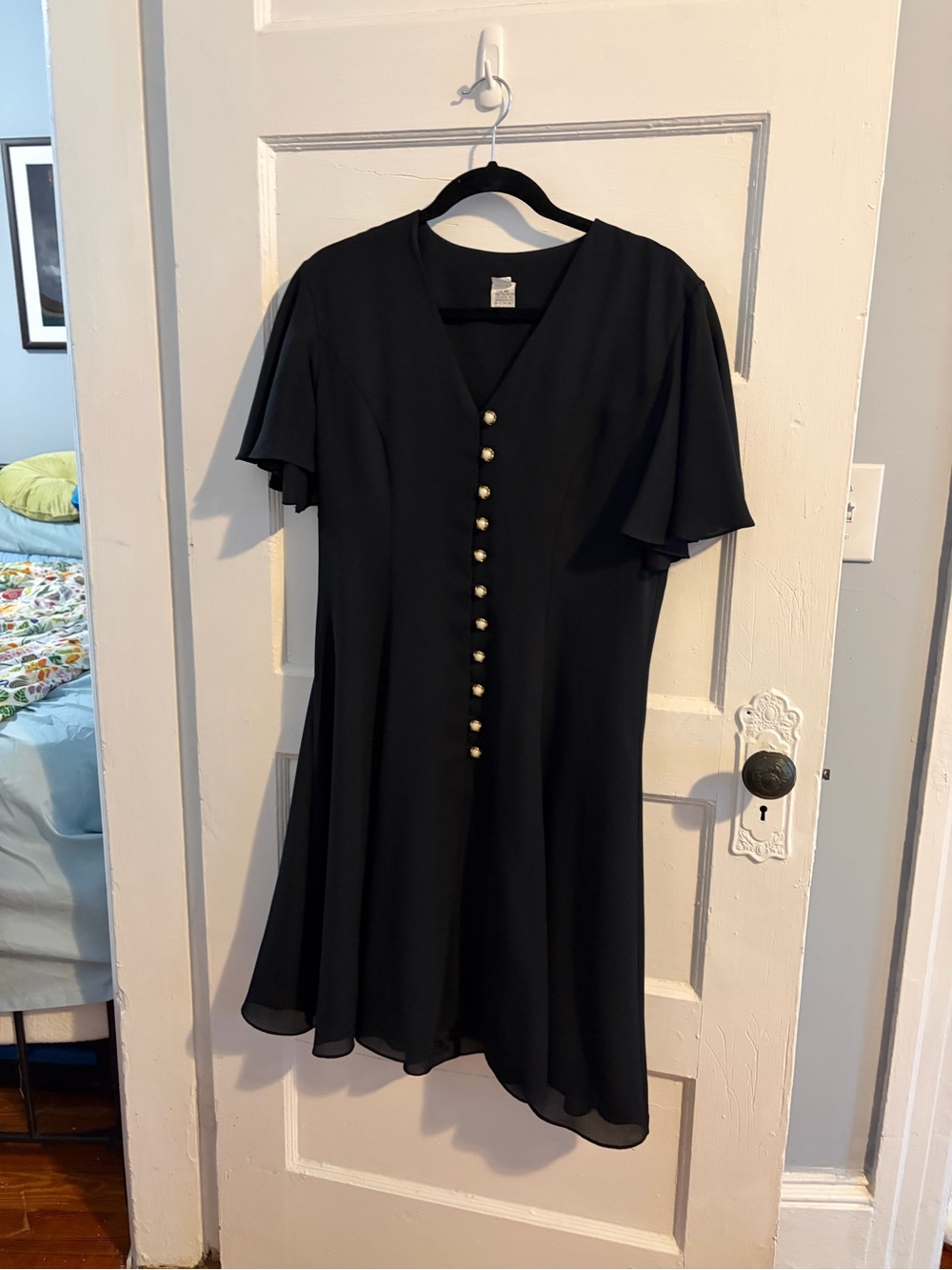 Vintage Flutter Sleeve Button-Front Swing Dress